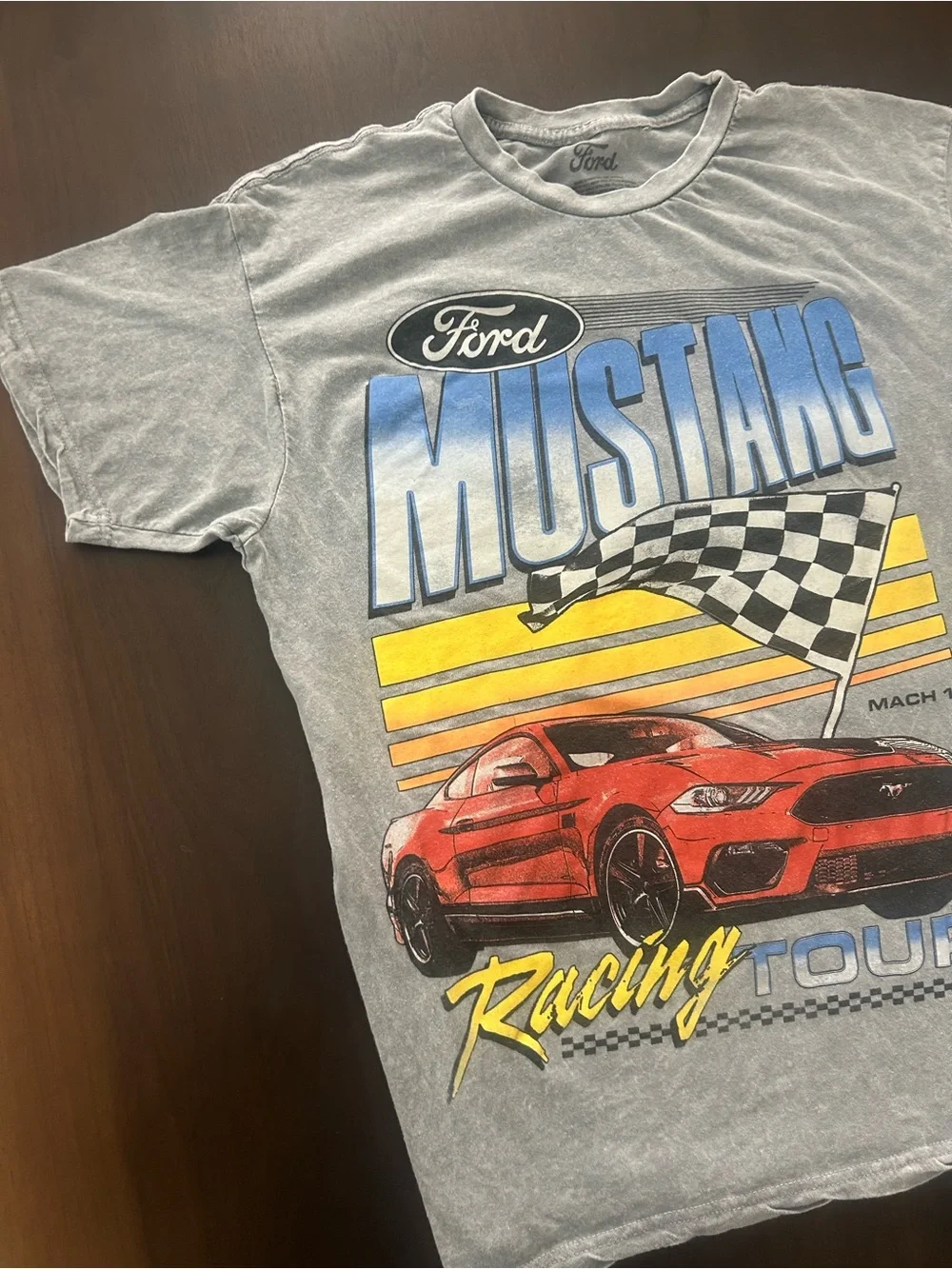 Ford‎ Mustang Mach 1 Racing Tour Graphic Tee Grey Wash Streetwear Mens Size L
